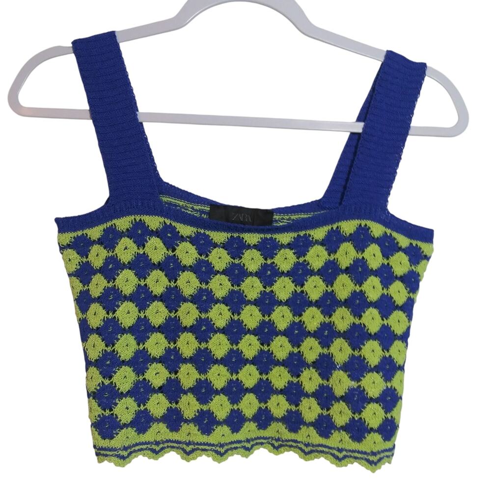Zara Blue and Green Knit Crop Top Festival Size Small